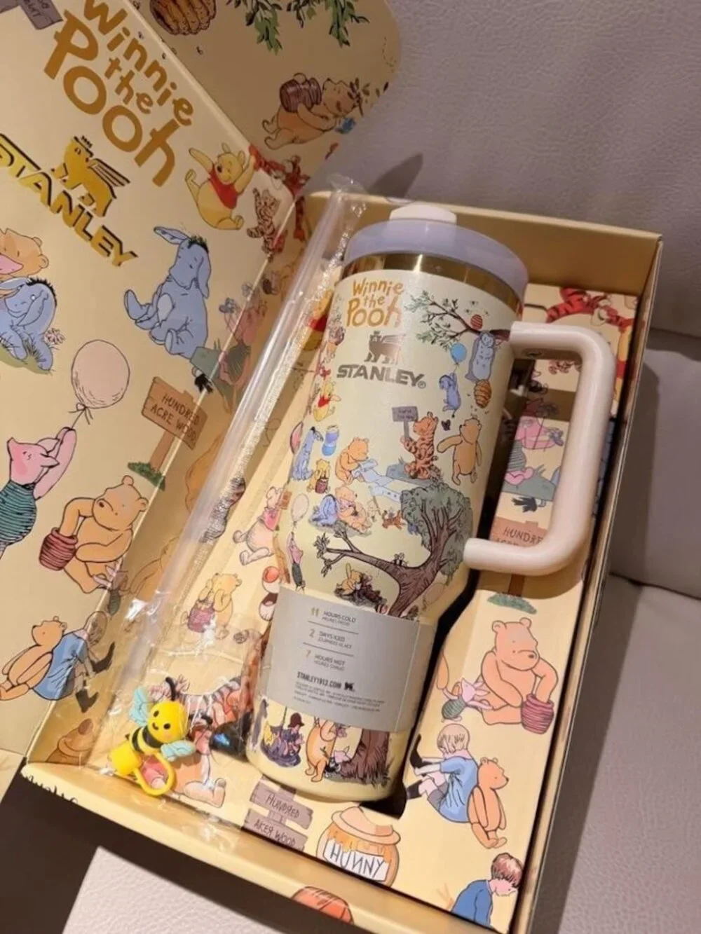Personalized Winnie Pooh Stanley Tumbler, 40oz Custom Yellow Water Bottle Gift b - Picture 3 of 4
